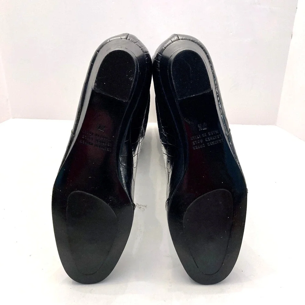 Migliorini Italian‎ Leather Boots Tall Croc Embossed Black Leather Womens 7.5 M